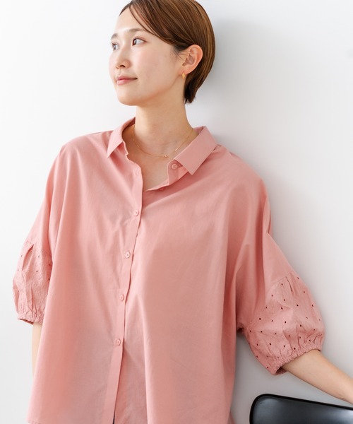 fort point(フォーポイント)の「【C-FORTPOINT/フォートポイント】【上品 高見え刺繍】袖刺繍ブラウス 綿100% 花模様 大人可愛い きれいめ 通勤 お出かけ(シャツ/ブラウス・レディース・ブラック/グレー/オフホワイト/ピンク/グリーン・FREE)」の17枚目の写真