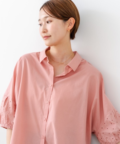 fort point(フォーポイント)の「【C-FORTPOINT/フォートポイント】【上品 高見え刺繍】袖刺繍ブラウス 綿100% 花模様 大人可愛い きれいめ 通勤 お出かけ(シャツ/ブラウス・レディース・ブラック/グレー/オフホワイト/ピンク/グリーン・FREE)」の18枚目の写真