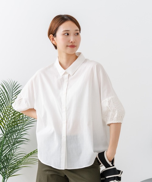 fort point(フォーポイント)の「【C-FORTPOINT/フォートポイント】【上品 高見え刺繍】袖刺繍ブラウス 綿100% 花模様 大人可愛い きれいめ 通勤 お出かけ(シャツ/ブラウス・レディース・ブラック/グレー/オフホワイト/ピンク/グリーン・FREE)」の21枚目の写真