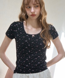 ローズモチーフレースT/Rose motif lace T-shirt