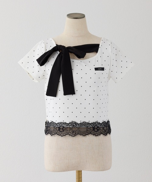 one after another NICE CLAUP（ワンアフターアナザーナイスクラップ）の「【Lace Collection】リボンテレコTee（Tシャツ/カットソー・レディース・ブラック/ピンク/ドット・FREE）」の11枚目の写真