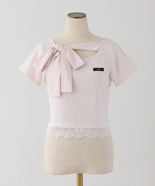 one after another NICE CLAUP（ワンアフターアナザーナイスクラップ）の「【Lace Collection】リボンテレコTee（Tシャツ/カットソー・レディース・ブラック/ピンク/ドット・FREE）」の12枚目の写真