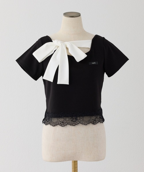 one after another NICE CLAUP（ワンアフターアナザーナイスクラップ）の「【Lace Collection】リボンテレコTee（Tシャツ/カットソー・レディース・ブラック/ピンク/ドット・FREE）」の13枚目の写真