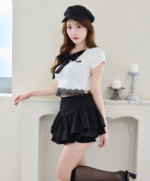 one after another NICE CLAUP（ワンアフターアナザーナイスクラップ）の「【Lace Collection】リボンテレコTee（Tシャツ/カットソー・レディース・ブラック/ピンク/ドット・FREE）」の16枚目の写真