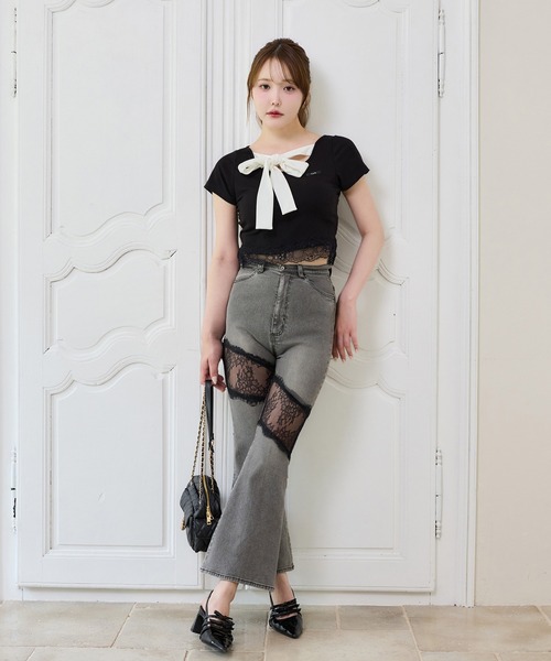 one after another NICE CLAUP（ワンアフターアナザーナイスクラップ）の「【Lace Collection】リボンテレコTee（Tシャツ/カットソー・レディース・ブラック/ピンク/ドット・FREE）」の22枚目の写真