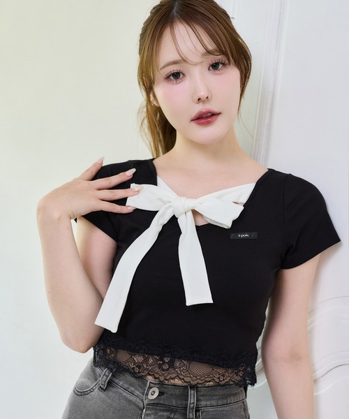 one after another NICE CLAUP（ワンアフターアナザーナイスクラップ）の「【Lace Collection】リボンテレコTee（Tシャツ/カットソー・レディース・ブラック/ピンク/ドット・FREE）」の20枚目の写真