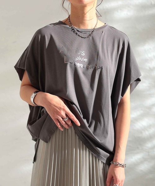 Sawa a la mode(サワアラモード)の「箔プリント接触冷感タックショルダーTシャツ(Tシャツ/カットソー・レディース・オレンジ/オフホワイト/グレー・FREE)」の1枚目の写真