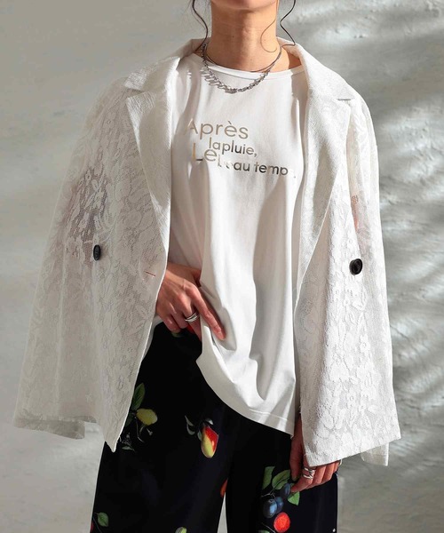 Sawa a la mode(サワアラモード)の「箔プリント接触冷感タックショルダーTシャツ(Tシャツ/カットソー・レディース・オレンジ/オフホワイト/グレー・FREE)」の2枚目の写真
