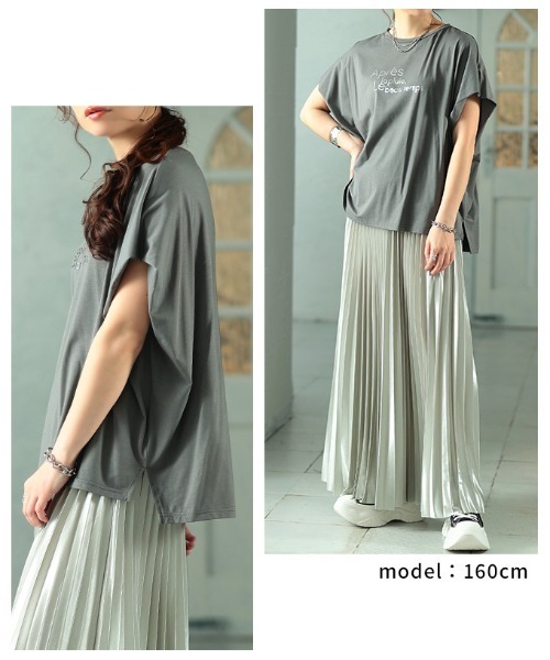 Sawa a la mode(サワアラモード)の「箔プリント接触冷感タックショルダーTシャツ(Tシャツ/カットソー・レディース・オレンジ/オフホワイト/グレー・FREE)」の10枚目の写真