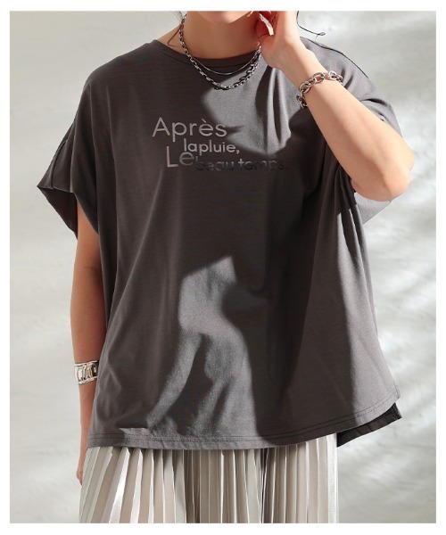 Sawa a la mode(サワアラモード)の「箔プリント接触冷感タックショルダーTシャツ(Tシャツ/カットソー・レディース・オレンジ/オフホワイト/グレー・FREE)」の11枚目の写真