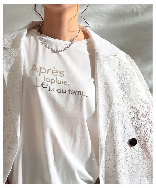 Sawa a la mode(サワアラモード)の「箔プリント接触冷感タックショルダーTシャツ(Tシャツ/カットソー・レディース・オレンジ/オフホワイト/グレー・FREE)」の13枚目の写真