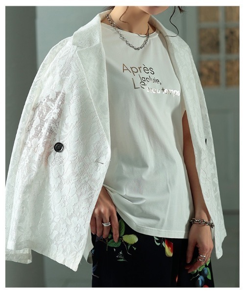 Sawa a la mode(サワアラモード)の「箔プリント接触冷感タックショルダーTシャツ(Tシャツ/カットソー・レディース・オレンジ/オフホワイト/グレー・FREE)」の17枚目の写真