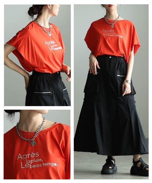 Sawa a la mode(サワアラモード)の「箔プリント接触冷感タックショルダーTシャツ(Tシャツ/カットソー・レディース・オレンジ/オフホワイト/グレー・FREE)」の20枚目の写真