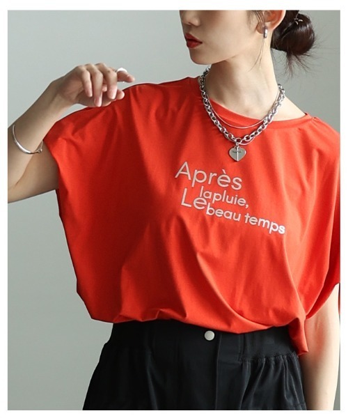 Sawa a la mode(サワアラモード)の「箔プリント接触冷感タックショルダーTシャツ(Tシャツ/カットソー・レディース・オレンジ/オフホワイト/グレー・FREE)」の21枚目の写真