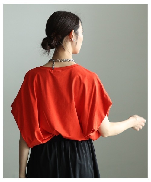 Sawa a la mode(サワアラモード)の「箔プリント接触冷感タックショルダーTシャツ(Tシャツ/カットソー・レディース・オレンジ/オフホワイト/グレー・FREE)」の22枚目の写真