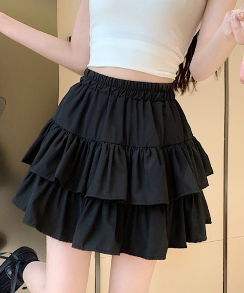 LUCPY(ラクピー)の「ボリュームティアードフリルミニスカート(スカート・レディース・ブラック/ホワイト・X-LARGE/LARGE/MEDIUM/SMALL)」の2枚目の写真