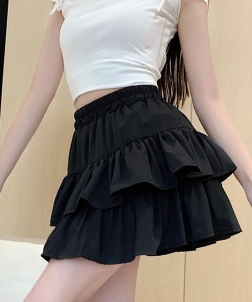 LUCPY(ラクピー)の「ボリュームティアードフリルミニスカート(スカート・レディース・ブラック/ホワイト・X-LARGE/LARGE/MEDIUM/SMALL)」の4枚目の写真