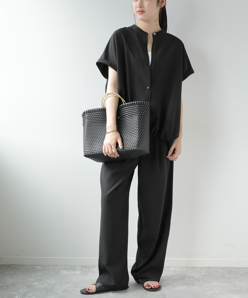 JOURNAL STANDARD relume（ジャーナルスタンダード　レリューム）の「《WEB限定》［2点セット］タンブラーバンドカラーセットアップ（その他パンツ・レディース・ブラック/ネイビー・38/36）」の4枚目の写真