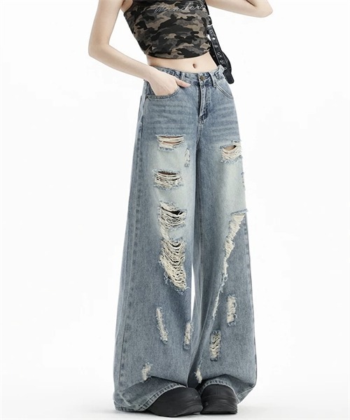 Dream garden(ドリームガーデン)の「ダメージデニムパンツ(デニムパンツ・レディース・ライトブルー・XXL/XS/4XL/XL/L/S/M/3XL)」の9枚目の写真