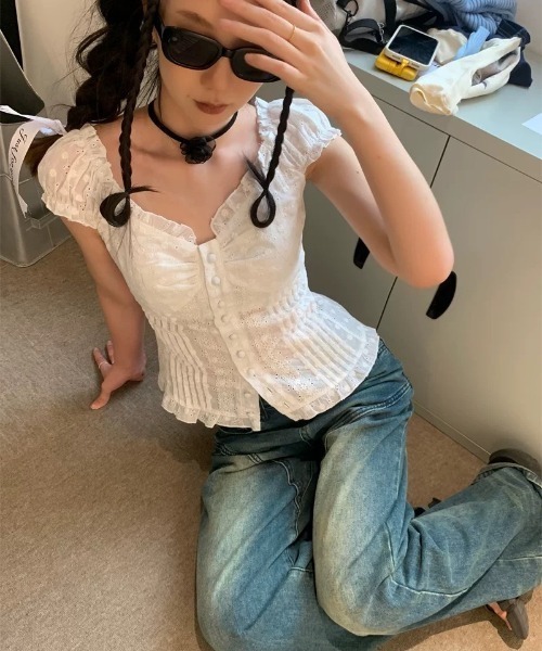 LAMPOON(ランプーン)の「レースブラウス(シャツ/ブラウス・レディース・ホワイト/グレー・MEDIUM/SMALL)」の15枚目の写真