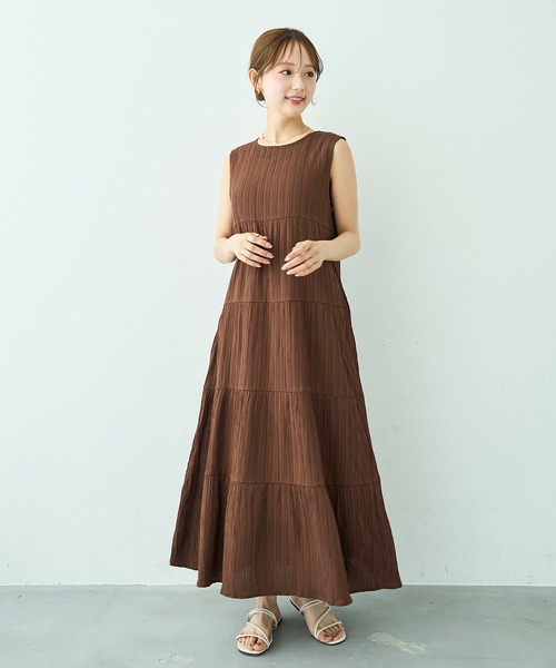 mil(ミル)の「ノースリーブ ティアードワンピース【587229】(ワンピース・レディース・ブラウン/ブラウン系/ブラック・S/XS)」の1枚目の写真