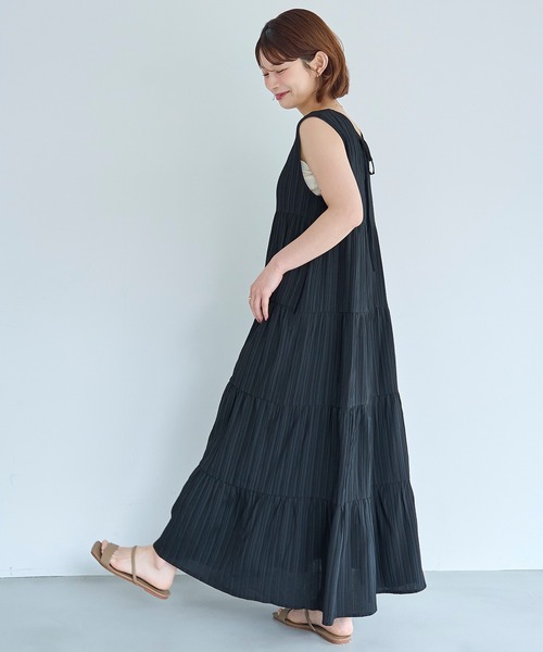 mil(ミル)の「ノースリーブ ティアードワンピース【587229】(ワンピース・レディース・ブラウン/ブラウン系/ブラック・S/XS)」の5枚目の写真