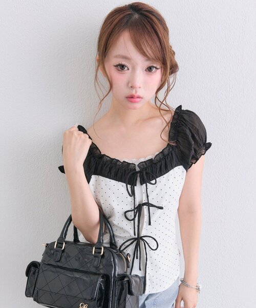 OLIVE des OLIVE(オリーブデオリーブ)の「リボンレイヤードトップス(Tシャツ/カットソー・レディース・サックスブルー/オフホワイト/ブラック・FREE)」の15枚目の写真