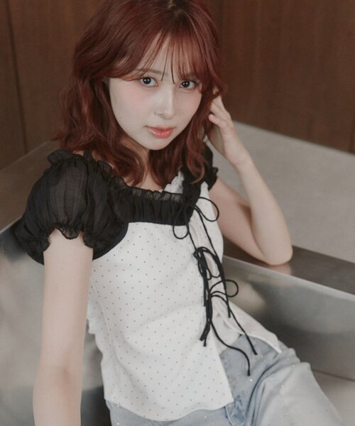 OLIVE des OLIVE(オリーブデオリーブ)の「リボンレイヤードトップス(Tシャツ/カットソー・レディース・サックスブルー/オフホワイト/ブラック・FREE)」の19枚目の写真