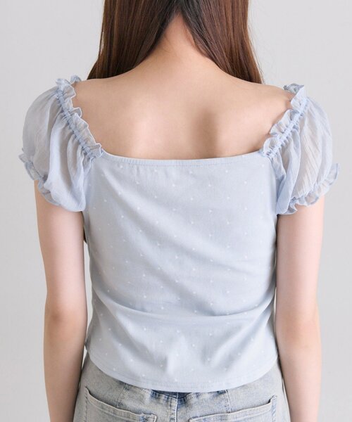 OLIVE des OLIVE(オリーブデオリーブ)の「リボンレイヤードトップス(Tシャツ/カットソー・レディース・サックスブルー/オフホワイト/ブラック・FREE)」の7枚目の写真
