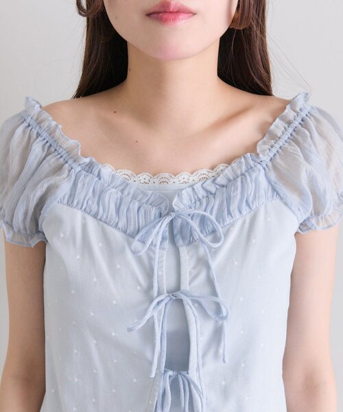 OLIVE des OLIVE(オリーブデオリーブ)の「リボンレイヤードトップス(Tシャツ/カットソー・レディース・サックスブルー/オフホワイト/ブラック・FREE)」の9枚目の写真