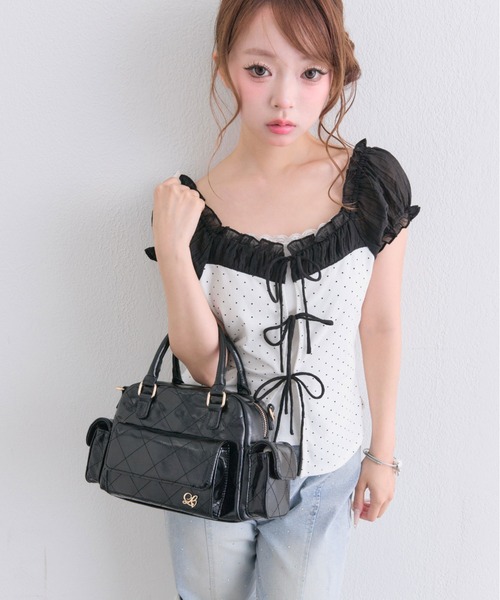 OLIVE des OLIVE(オリーブデオリーブ)の「リボンレイヤードトップス(Tシャツ/カットソー・レディース・サックスブルー/オフホワイト/ブラック・FREE)」の1枚目の写真