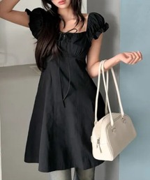 YUGA_YGMC Korean-style Frilled puff-sleeve flared dress