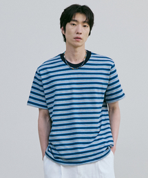 ログテクスチャーニットストライプTシャツ