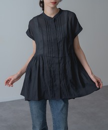 【refinedworks】チュニック 丈の フレンチ タック ブラウス