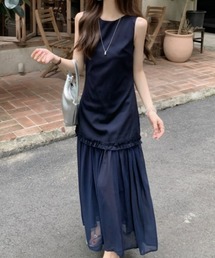 異素材切り替えノースリーブワンピース