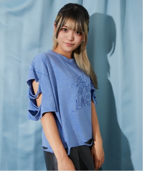 GORGE(ゴージ)の「《ダメージ加工・抜け感》エンボスロゴTシャツ/ストリート×モード/春夏/全3色(Tシャツ/カットソー・レディース・ピンク/チャコール/ブルー・F)」の15枚目の写真