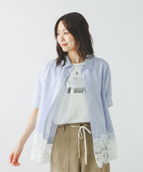 GLOBAL WORK(グローバルワーク)の「裾レースシャツ柄半袖/797506(シャツ/ブラウス・レディース・サックスブルー系/ホワイト系その他・SHORT/REGULAR)」の21枚目の写真