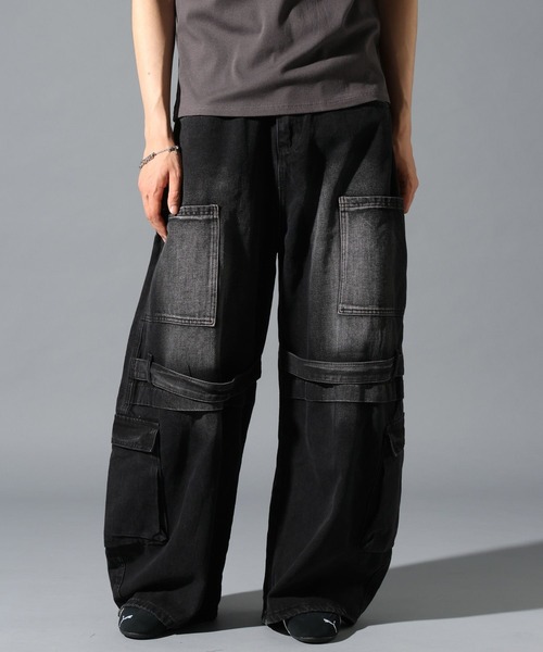 LAND MUSEUM(ランドミュージアム)の「LAND MUSEUM/デニムバレルカーゴパンツ(カーゴパンツ・メンズ・ブラック/ブルー・LARGE/MEDIUM)」の1枚目の写真