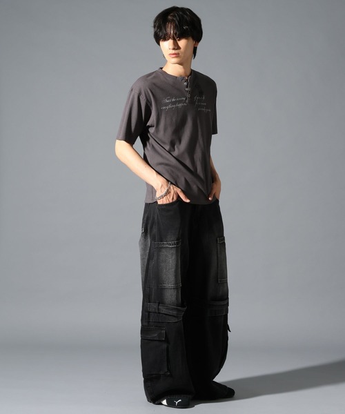 LAND MUSEUM(ランドミュージアム)の「LAND MUSEUM/デニムバレルカーゴパンツ(カーゴパンツ・メンズ・ブラック/ブルー・LARGE/MEDIUM)」の4枚目の写真