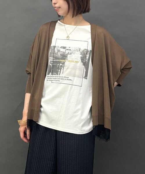 NICOLE white(ニコルホワイト)の「裾レースシアーニットカーディガン(カーディガン/ボレロ・レディース・ライトグレー/ブラウン/ブラック・FREE)」の1枚目の写真