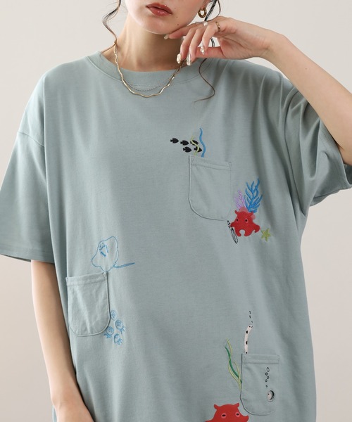 FUNALIVE(ファンアライブ)の「メンだこ刺繍 多ポケットプルオーバー 半袖(Tシャツ/カットソー・レディース・オフホワイト/ミント・L/M)」の12枚目の写真