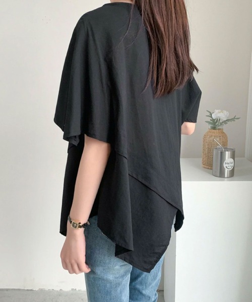 2ly2(トゥーリートゥー)の「アシンメトリーヘム ゆったりカットソー(Tシャツ/カットソー・レディース・ブラック/キャメル/カーキ・FREE)」の8枚目の写真