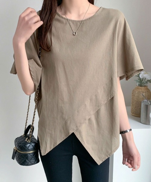 2ly2(トゥーリートゥー)の「アシンメトリーヘム ゆったりカットソー(Tシャツ/カットソー・レディース・ブラック/キャメル/カーキ・FREE)」の12枚目の写真