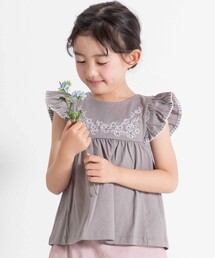 BeBe | フラワー刺しゅう天竺フリル袖フレアTシャツ(90~150cm)(Tシャツ/カットソー)