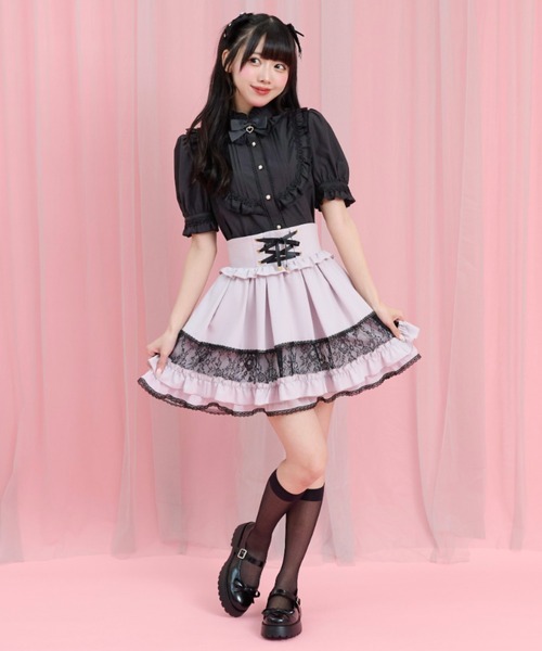 Secret Honey（シークレットハニー）の「透かしレース切替スカート（スカート・レディース・ブラック/ラベンダー・MEDIUM）」の3枚目の写真