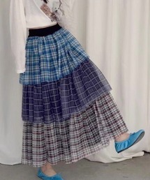 チェック柄ティアードロングスカート