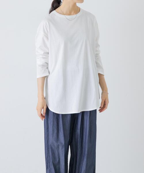 かぐれ(カグレ)の「コットンラウンドカットソー(Tシャツ/カットソー・レディース・チャコールグレー/オフホワイト・FREE)」の2枚目の写真