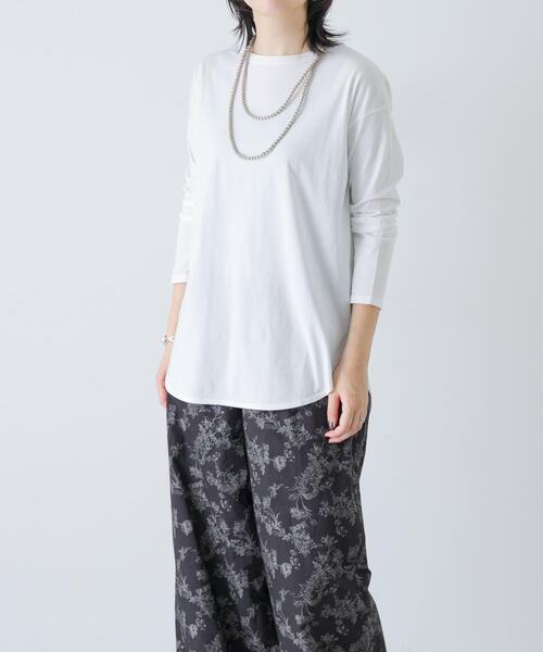 かぐれ(カグレ)の「コットンラウンドカットソー(Tシャツ/カットソー・レディース・チャコールグレー/オフホワイト・FREE)」の4枚目の写真