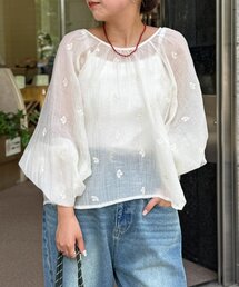 【前後2WAY】刺繍ワッシャー前リボンブラウス