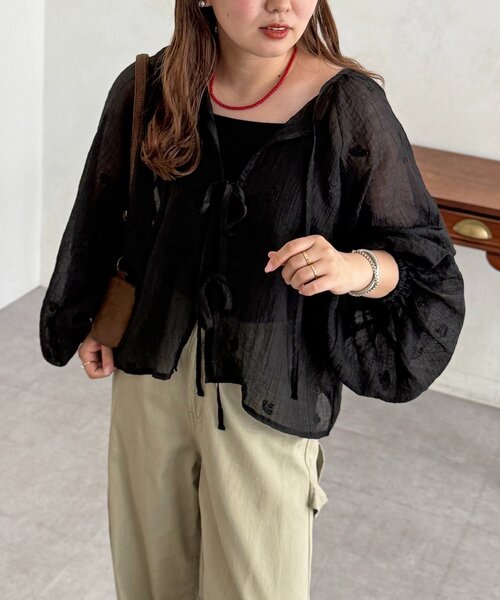 CPCM（シーピーシーエム）の「【前後2WAY】刺繍ワッシャー前リボンブラウス（シャツ/ブラウス・レディース・オフホワイト/ブラウン/ブラック/アイボリー・FREE）」の19枚目の写真